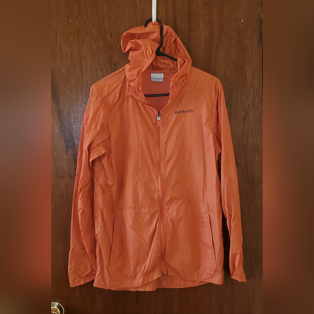 Columbia Orange Lightweight Rain Jacket Hooded Sz Youth Xl